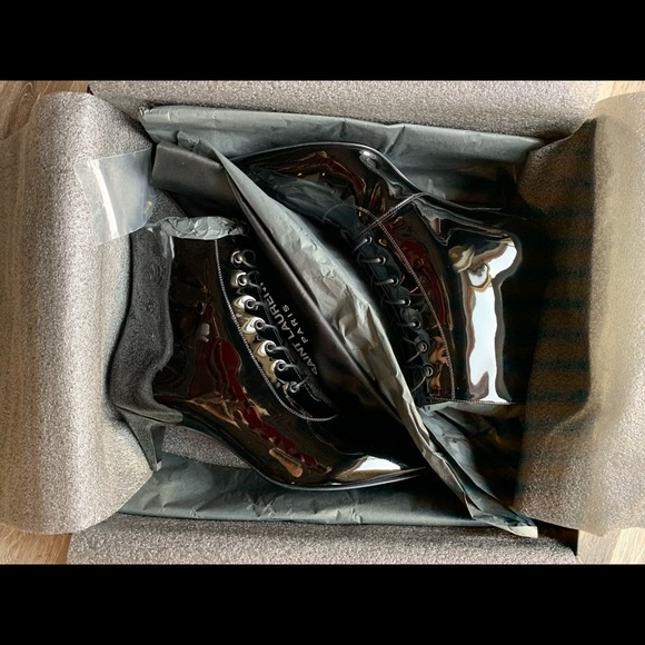 Saint Laurent Shoes - Saint Laurent Cat 50 Patent Lace Up Booties